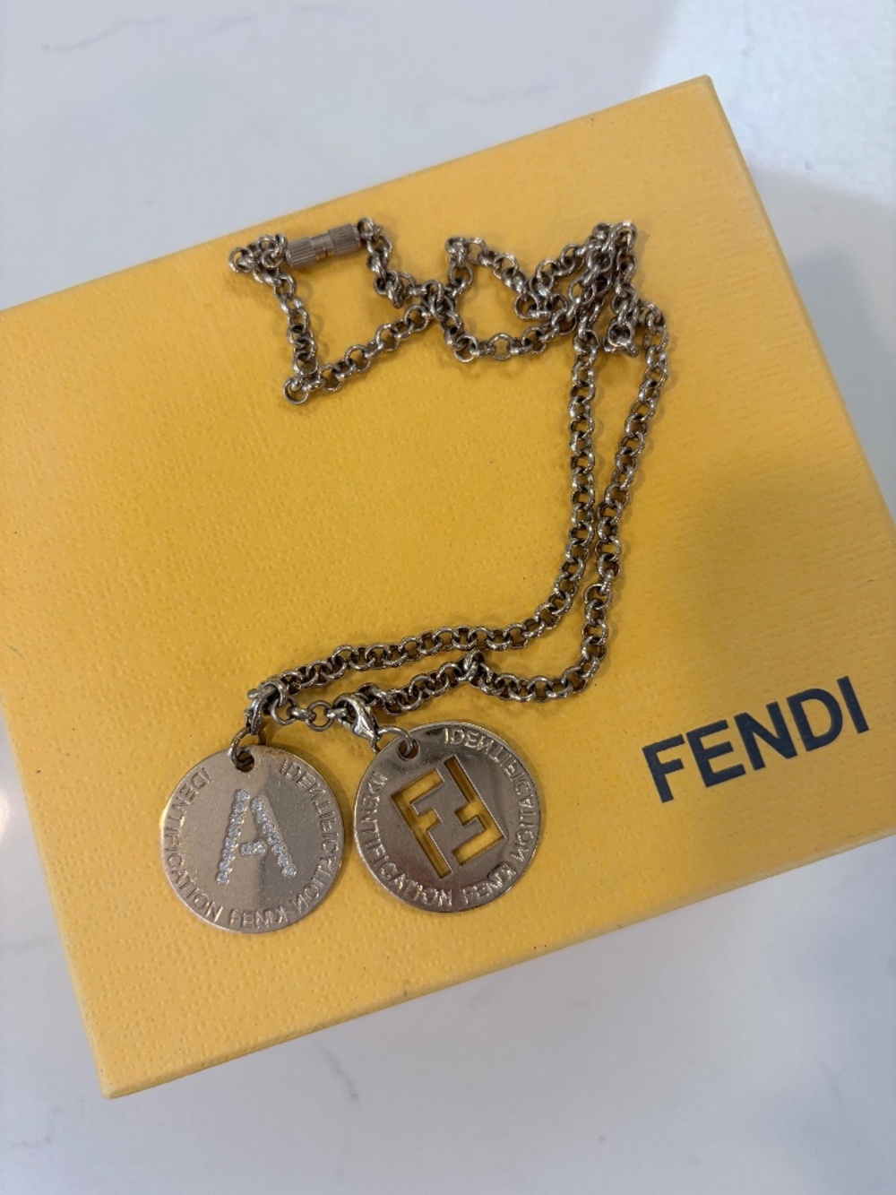 Fendi Crystal Letter Charm & ID Tag Pendant - 'A'